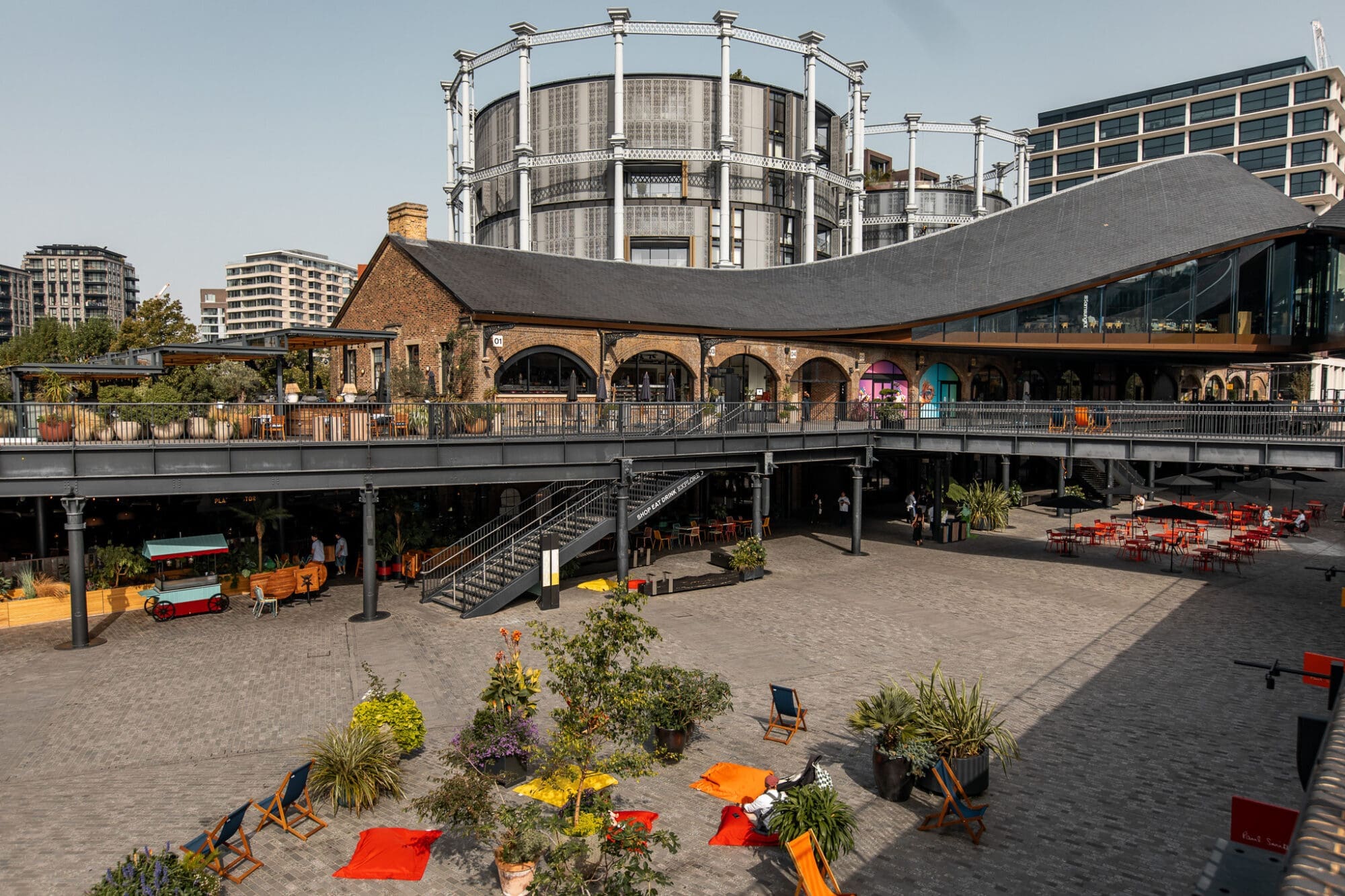 A photograph looking out over Coal Drops Yard, King's Cross London