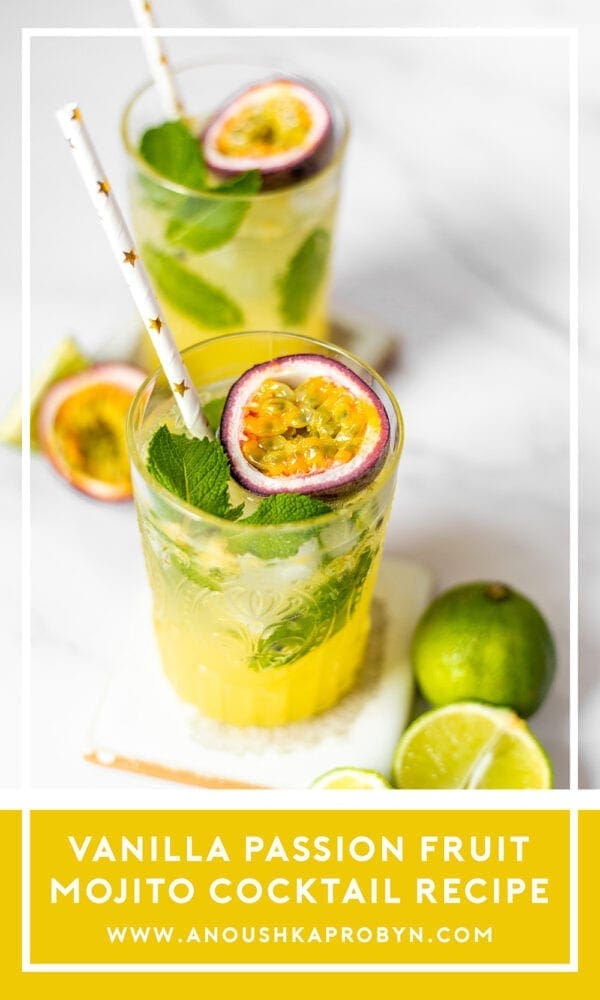 Vanilla Passion Fruit Mojito Recipe Cocktail Recipes Alcohol Drinks Rum Mint Lime