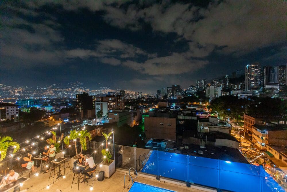 Pool Night View Masaya Hostel Medellin, Where to Stay in Medellin, Hotels in Medellin, Travel Guide Blogger Colombia