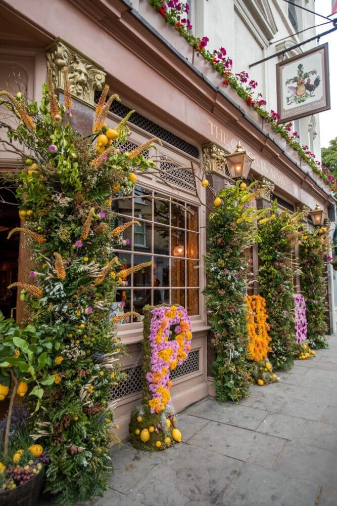 Chelsea in Bloom 2022 Floral Display Cadogan Arms Pub Exterior