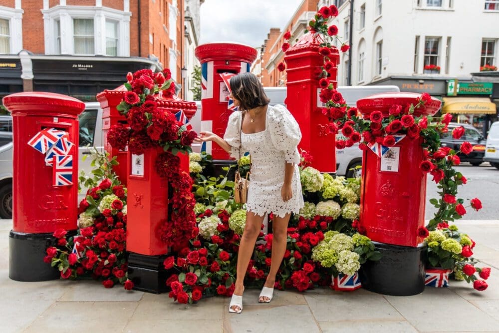 Chelsea in Bloom 2022 Floral Display Red Post Box Roses