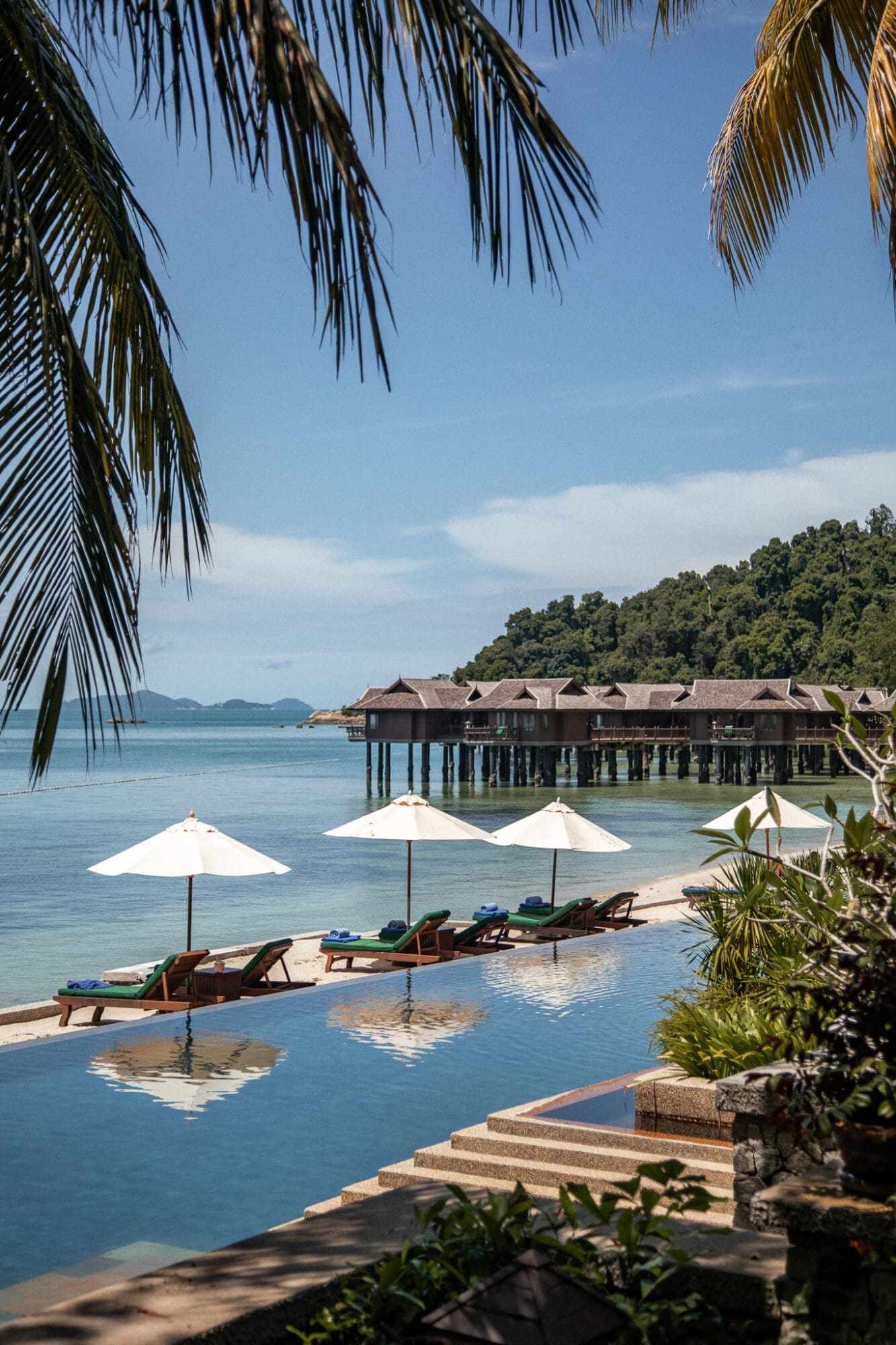 Spa Village Pool and Sun Beds at Pangkor Laut Resort Malaysia
