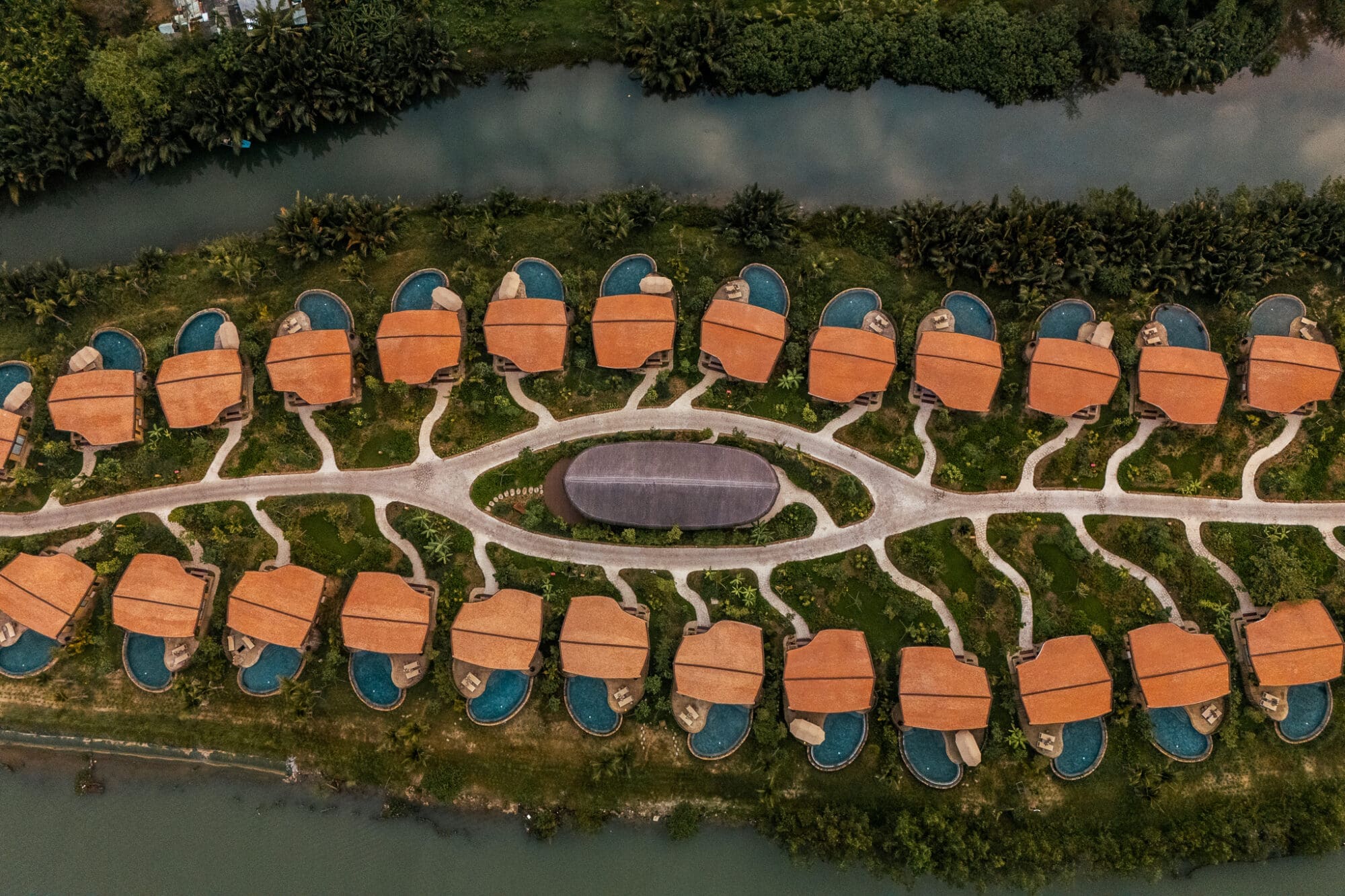 Aerial View of Namia River Retreat Pool Villas