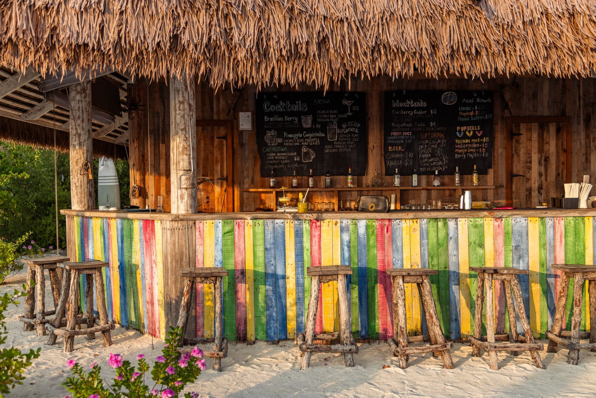 Colourful Striped Sunset tropicana beach bar at Villa Park Maldives