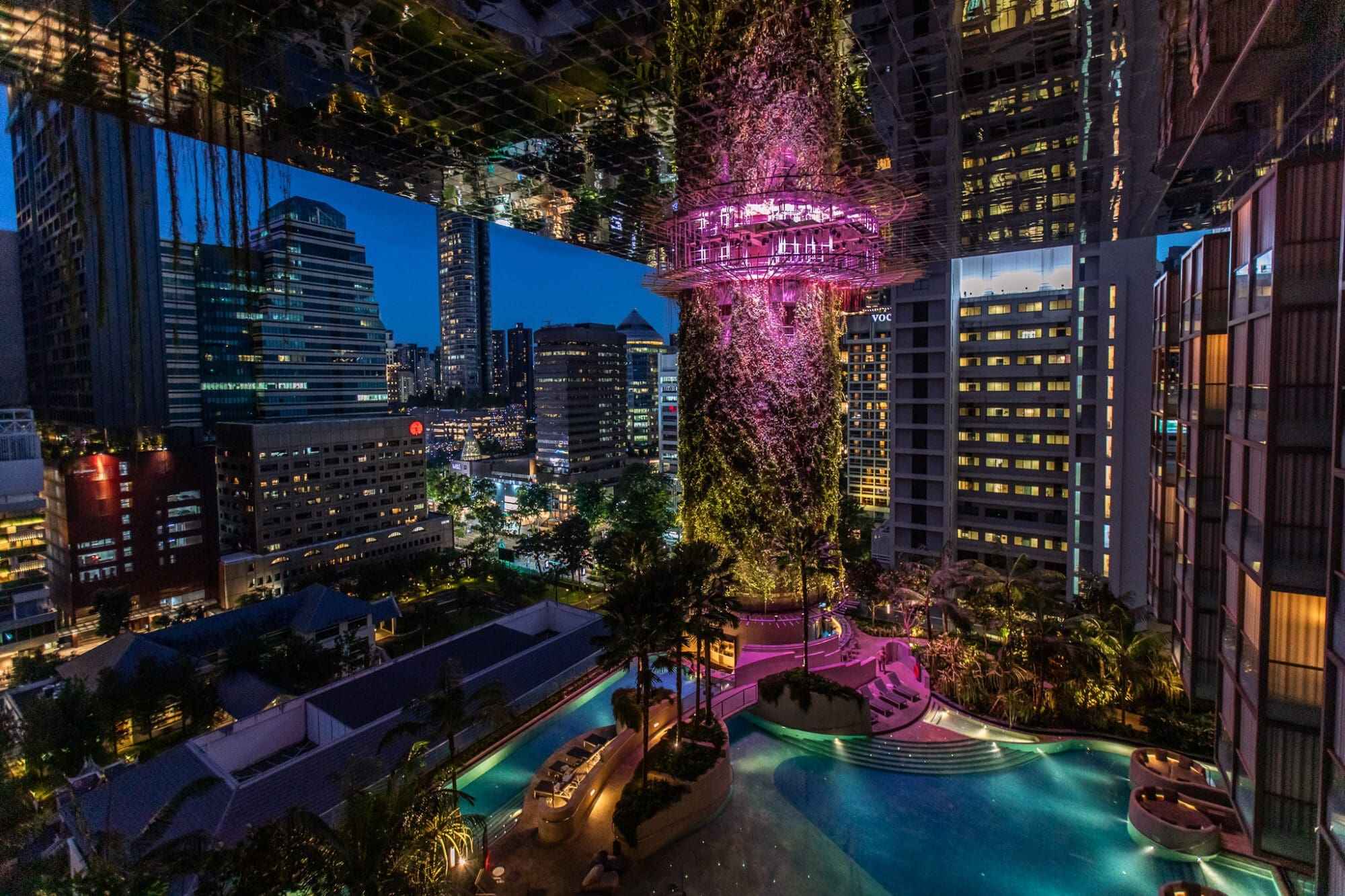 Pan Pacific Orchard Singapore Beach Pool Terrace Lit Up At Night