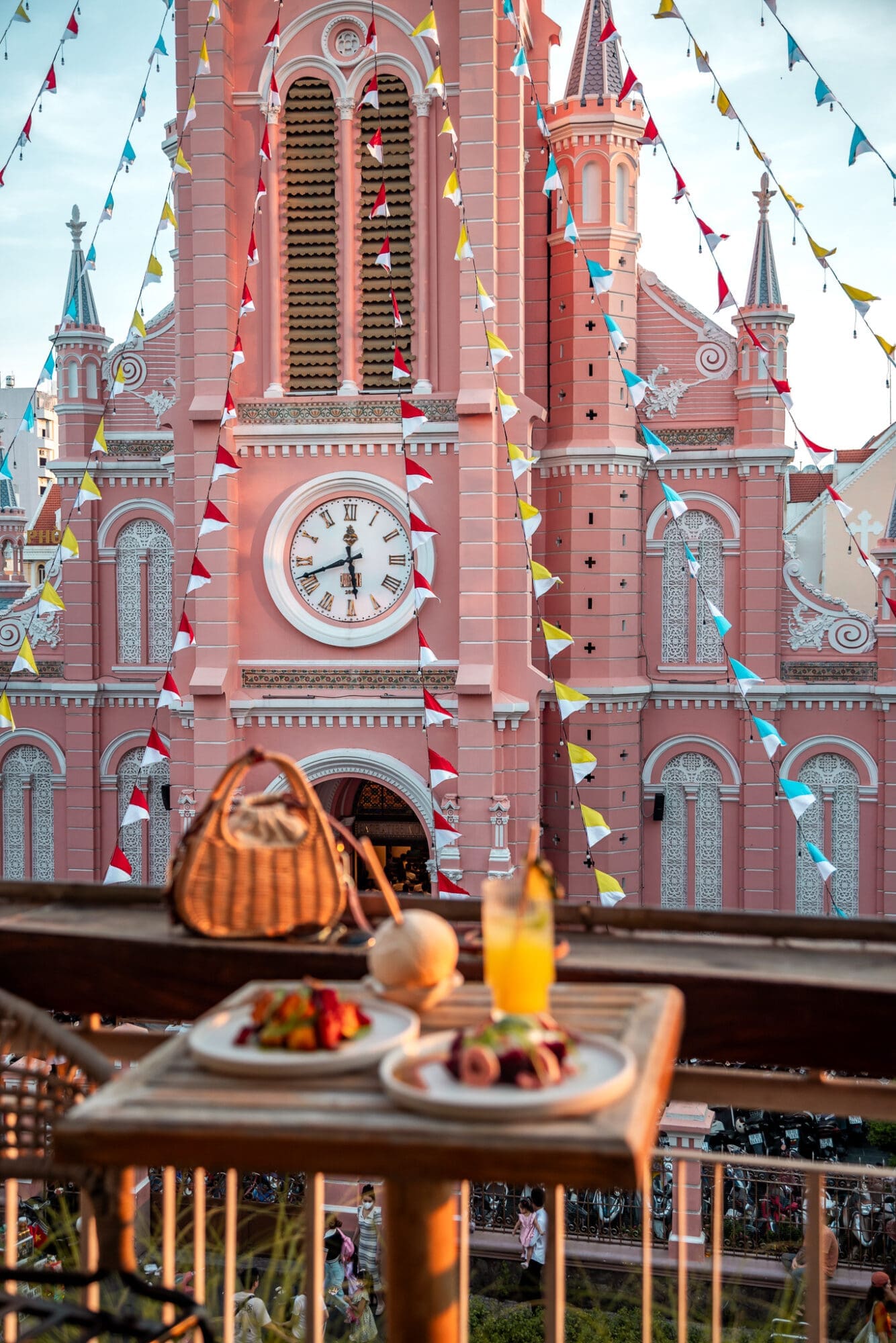 Tân Định Catholic Pink Church from Ola Hale Restaurant Ho Chi Minh City Saigon
