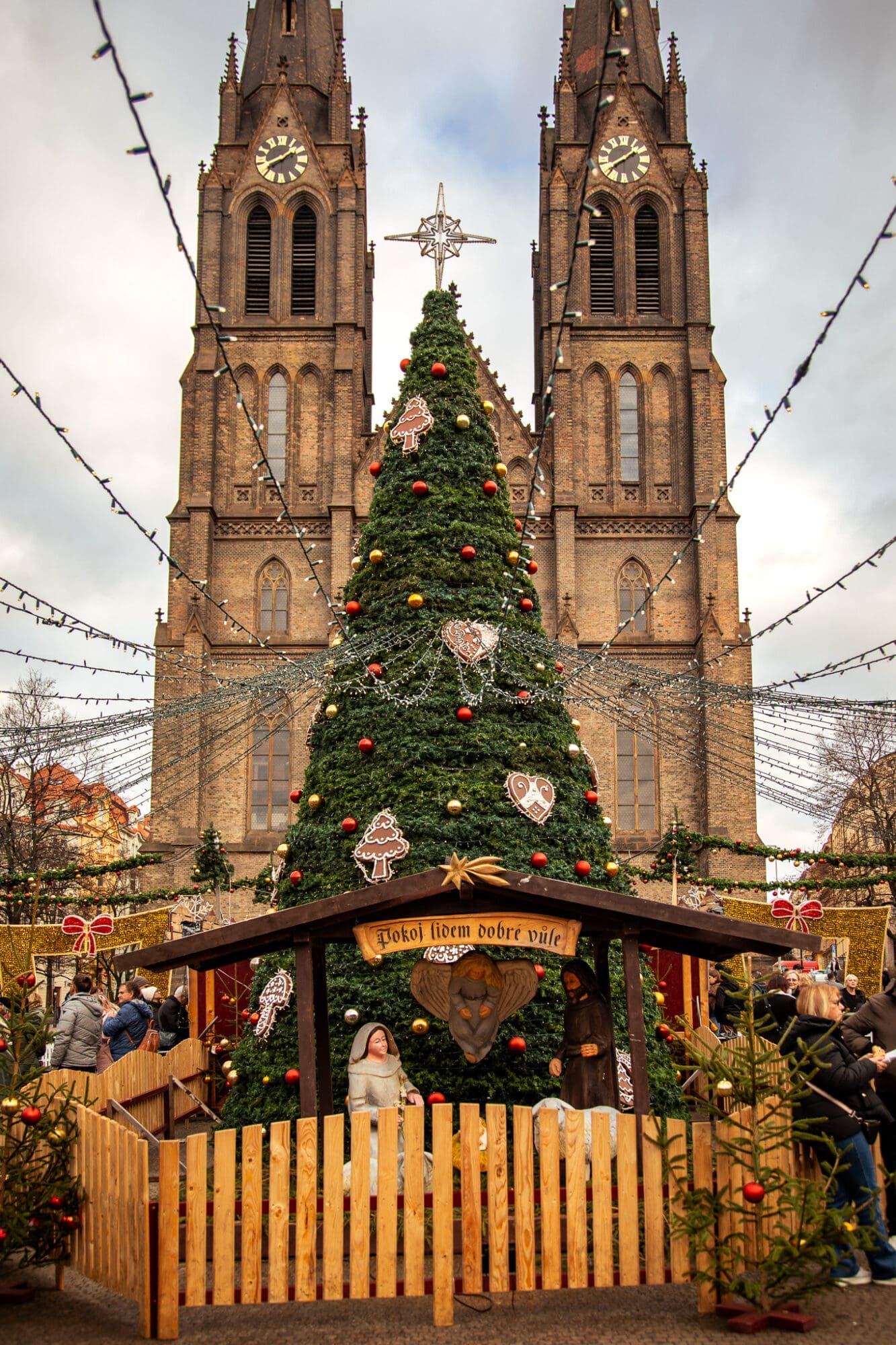 Náměstí Míru Peace Square Christmas Market St Ludmila Church Prague Tree