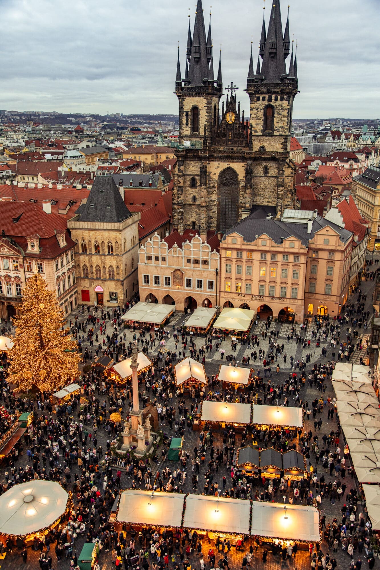 Prague Old Town Square Christmas Market View from Clock Tower