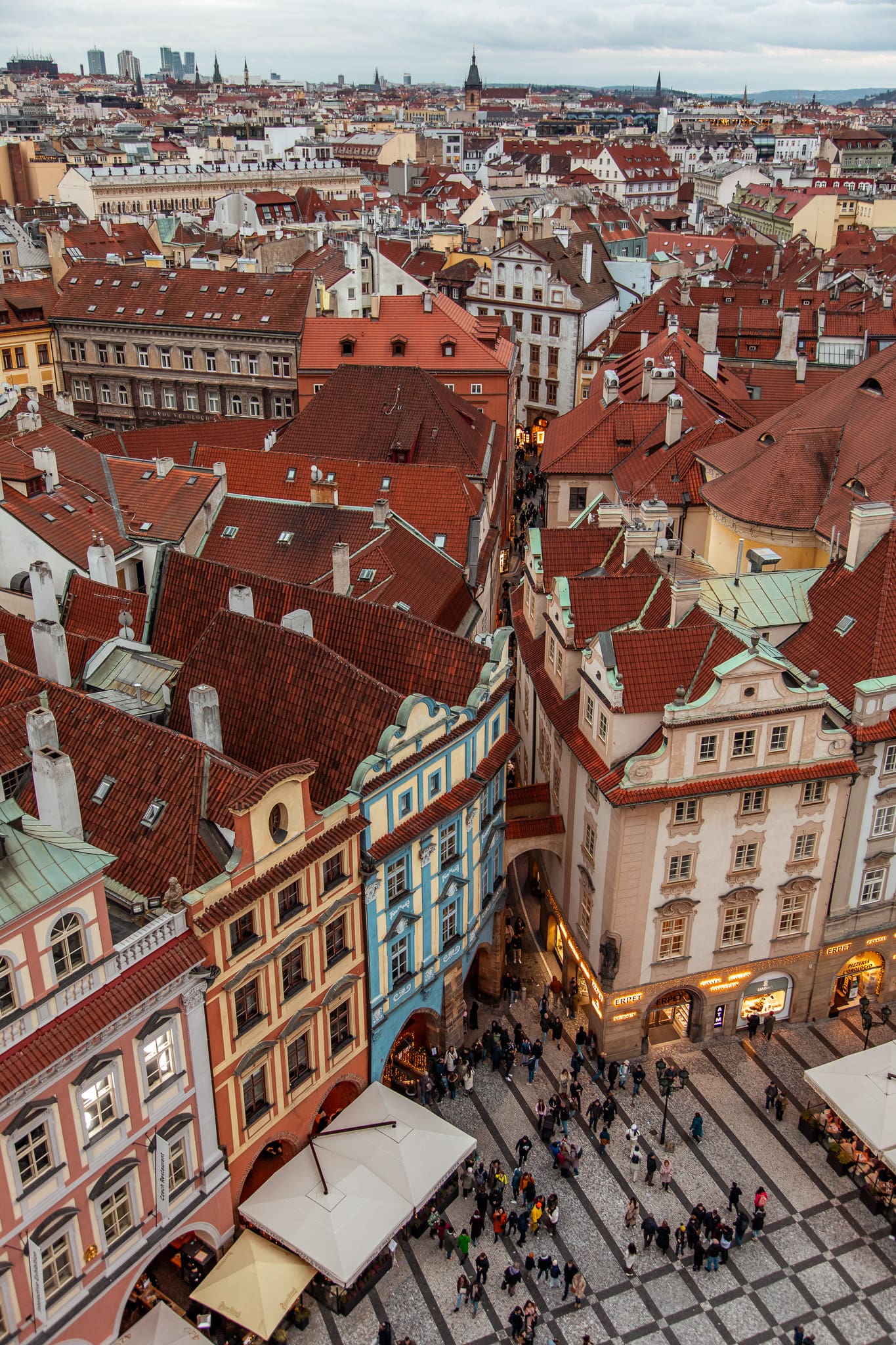 View of Prague buildings from the Astronomical Clock Tower