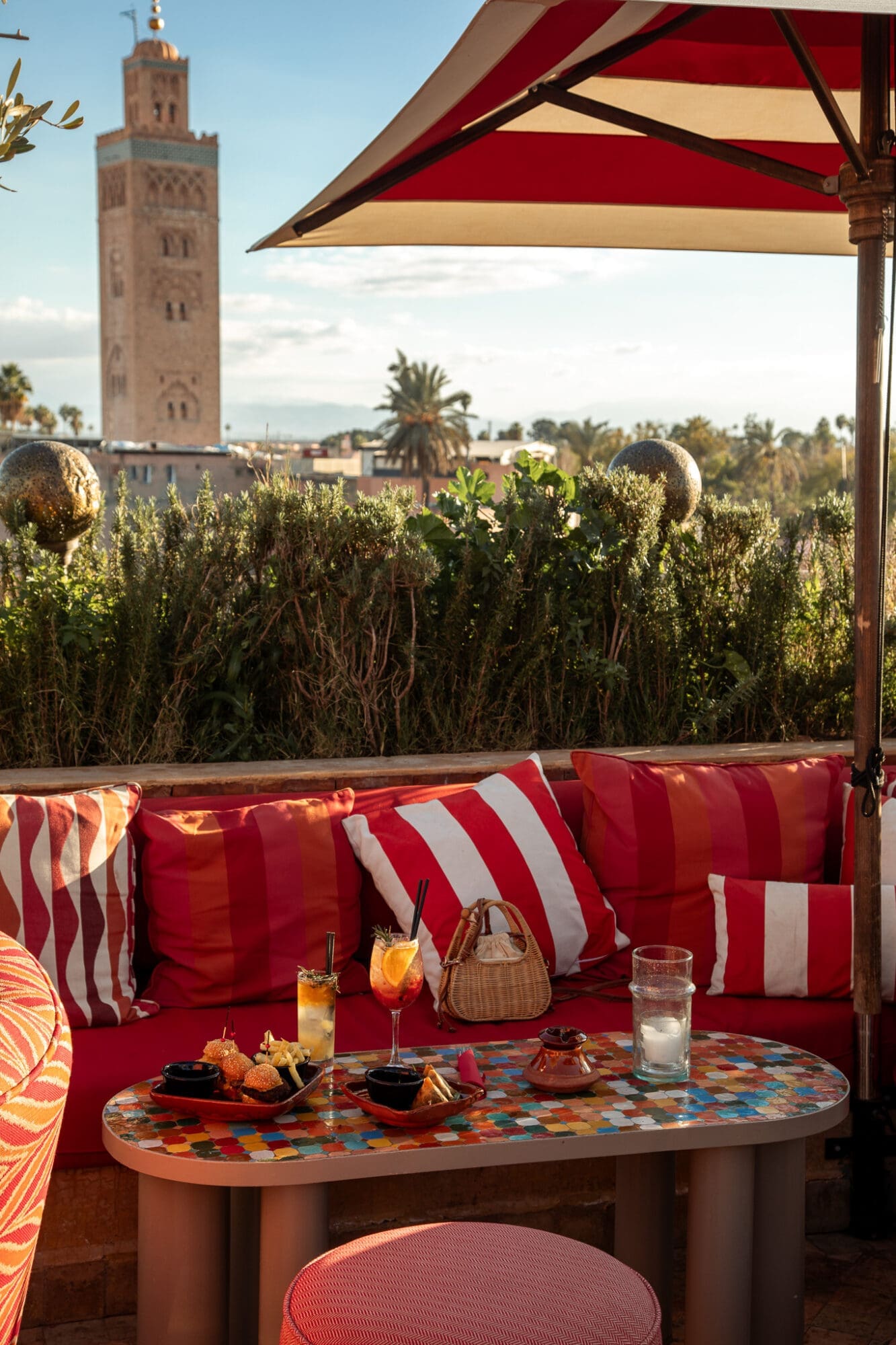 El Fenn Rooftop Marrakech Morocco Koutoubia Mosque Tower View Bar