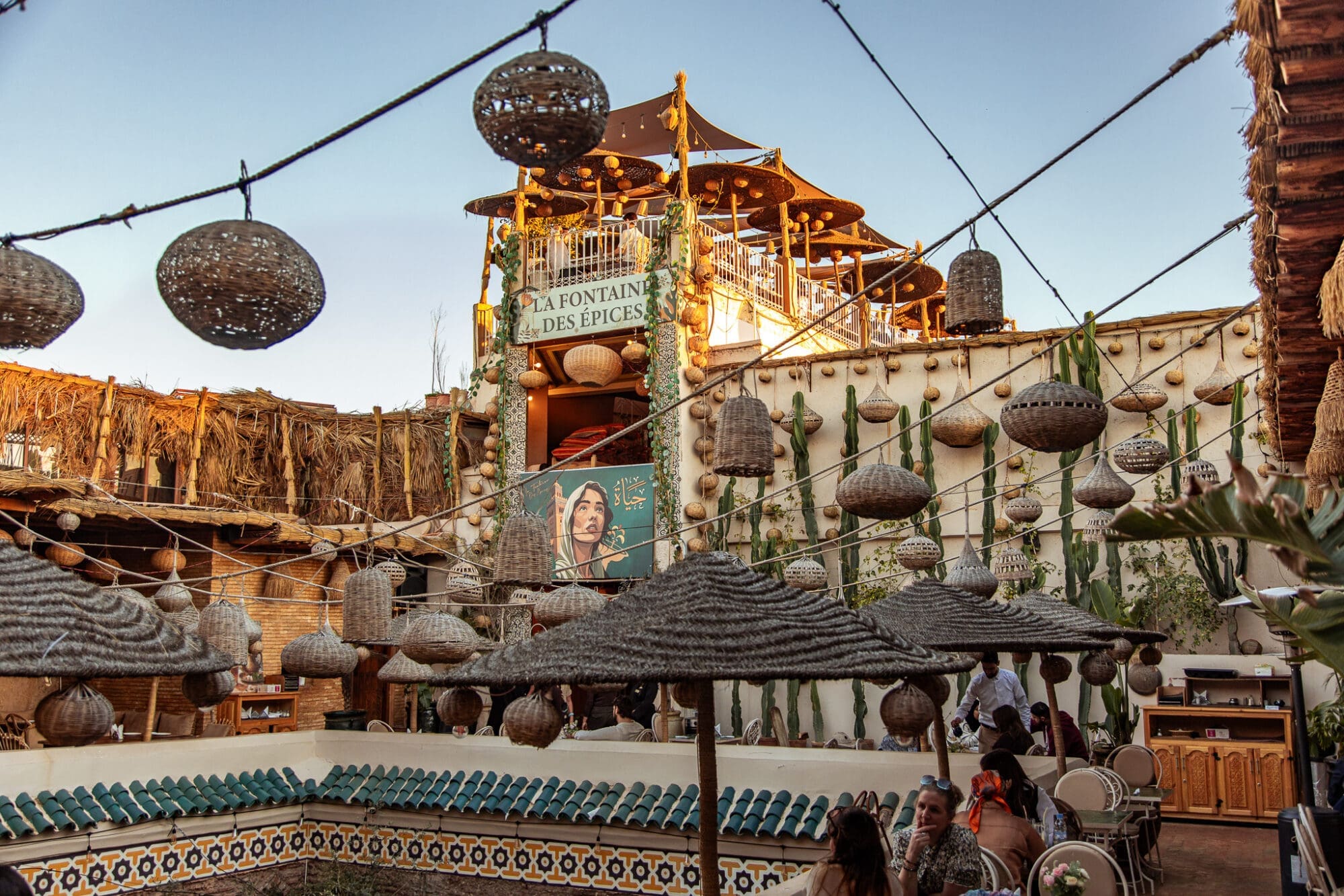 La Fountaine Des Epices Rooftop Restaurant Marrakech Golden Hour