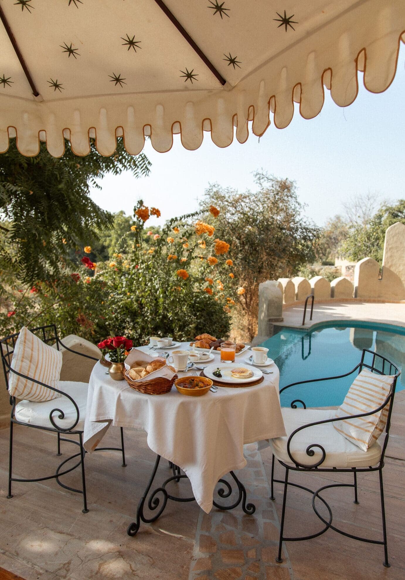 Breakfast on the terrace at Mihir Garh Jodhpur