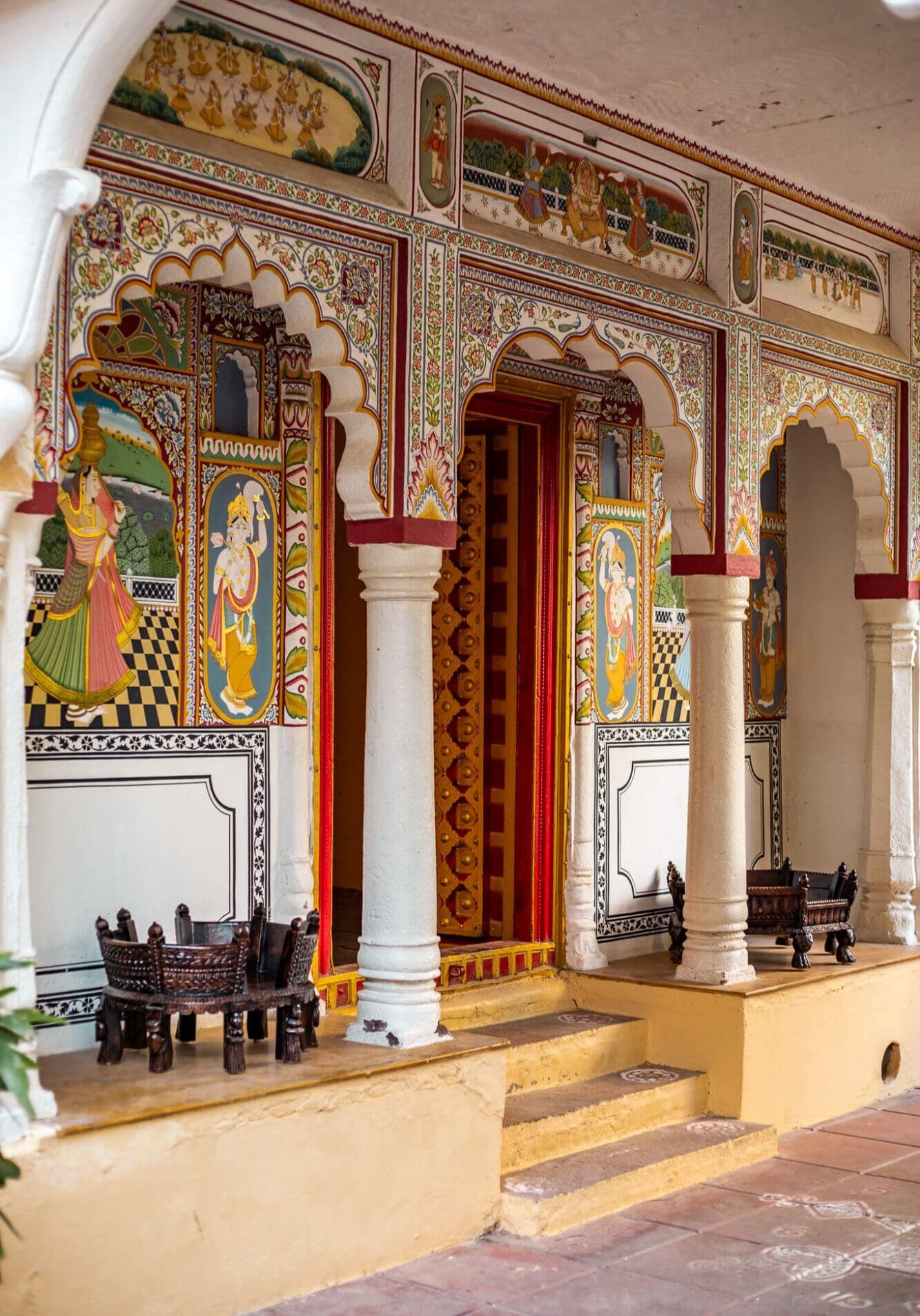 Intricate painted murals at Rohet Garh Rajasthan Luxury Hotel