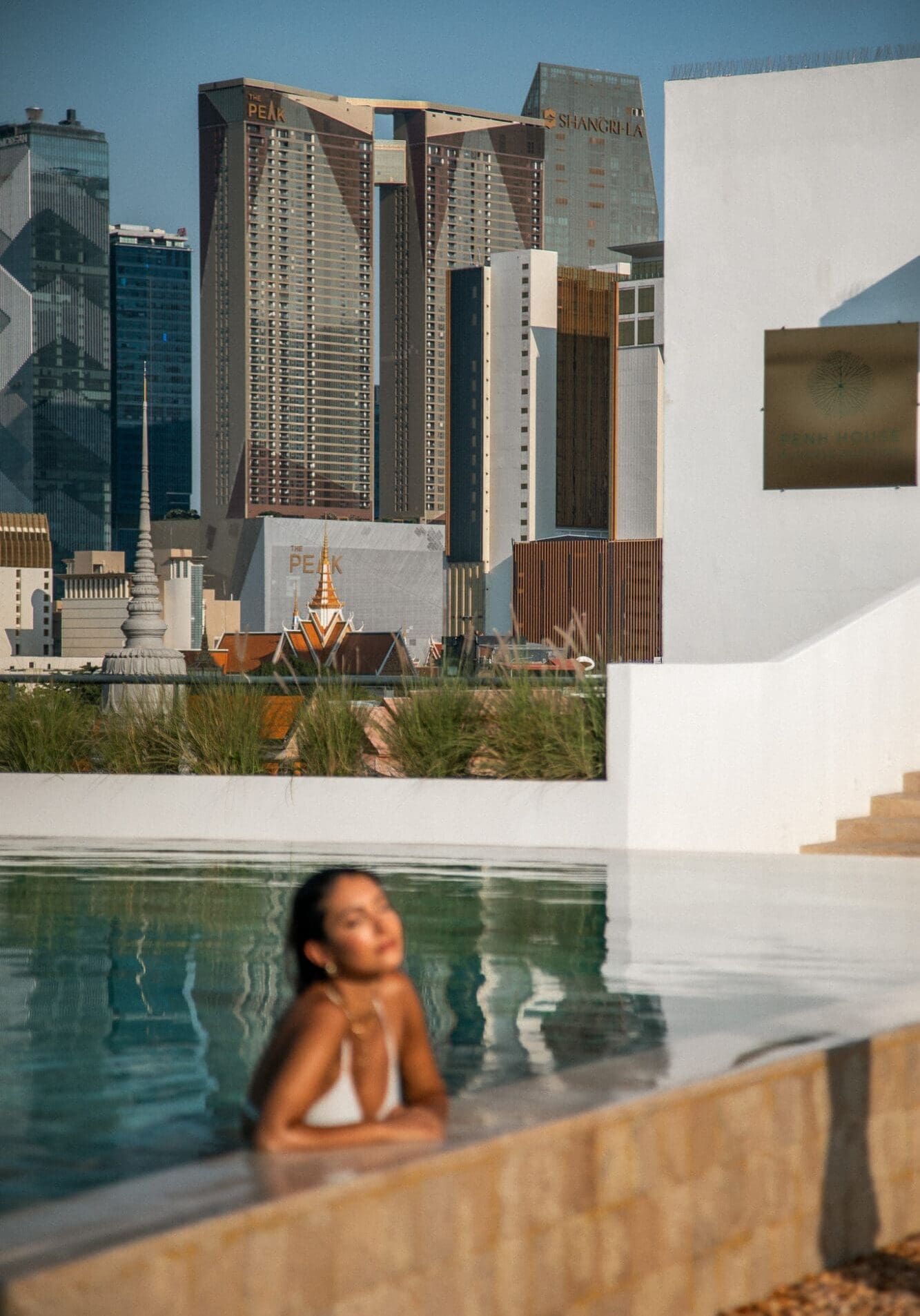 Rooftop Pool with skyscraper view Phnom Penh Hotel Penh House review Cambodia