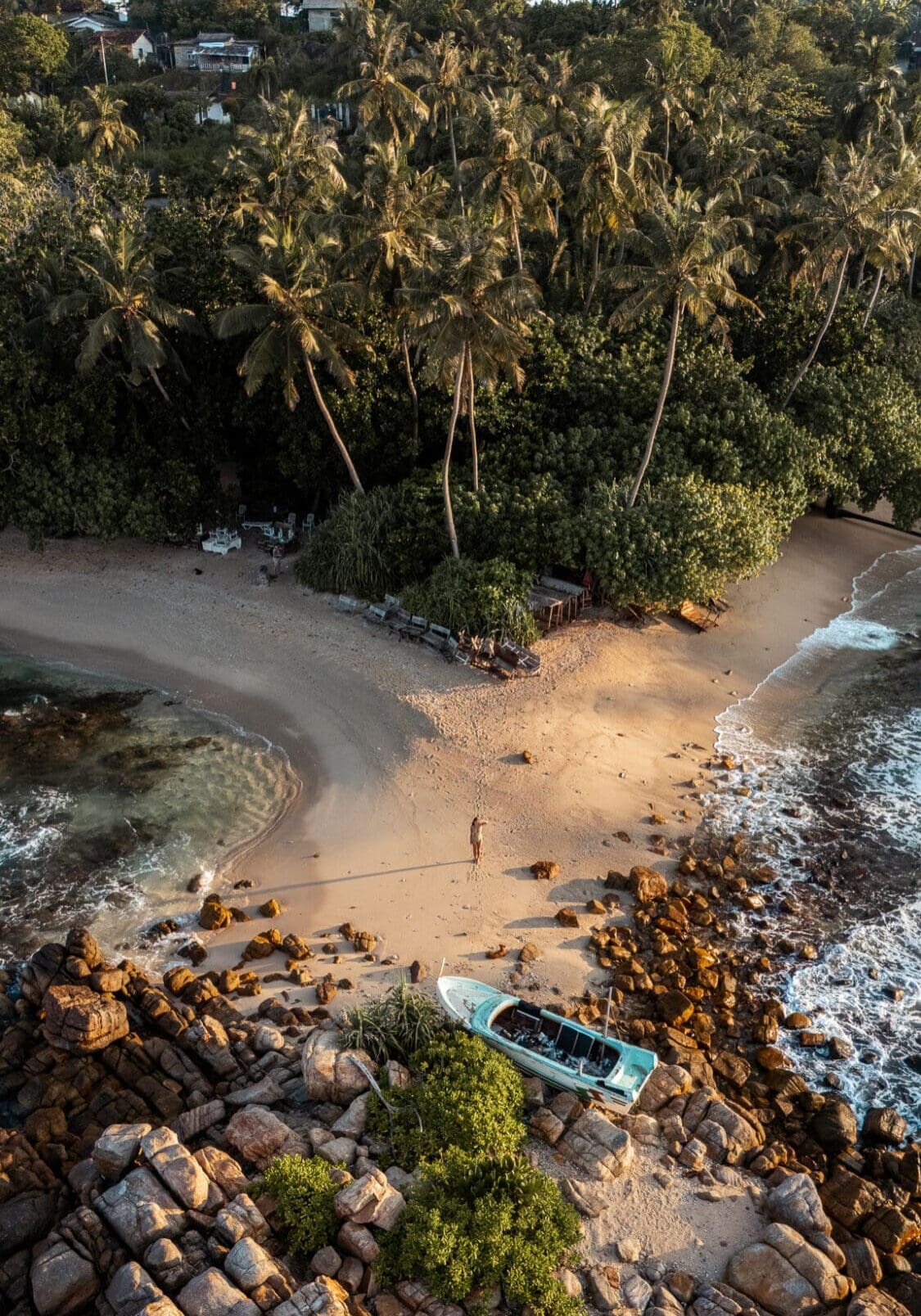 Secret Beach Mirissa Sunrise Golden Hour Sri Lanka 2 Week Itinerary Drone Shot